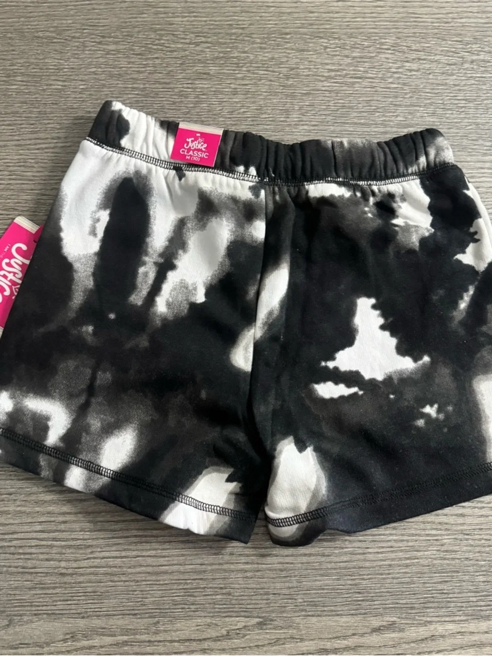 Justice EDF Printed Fleece Sweat Shorts Girls Size M (10) Drawstring Tie-dye B/W